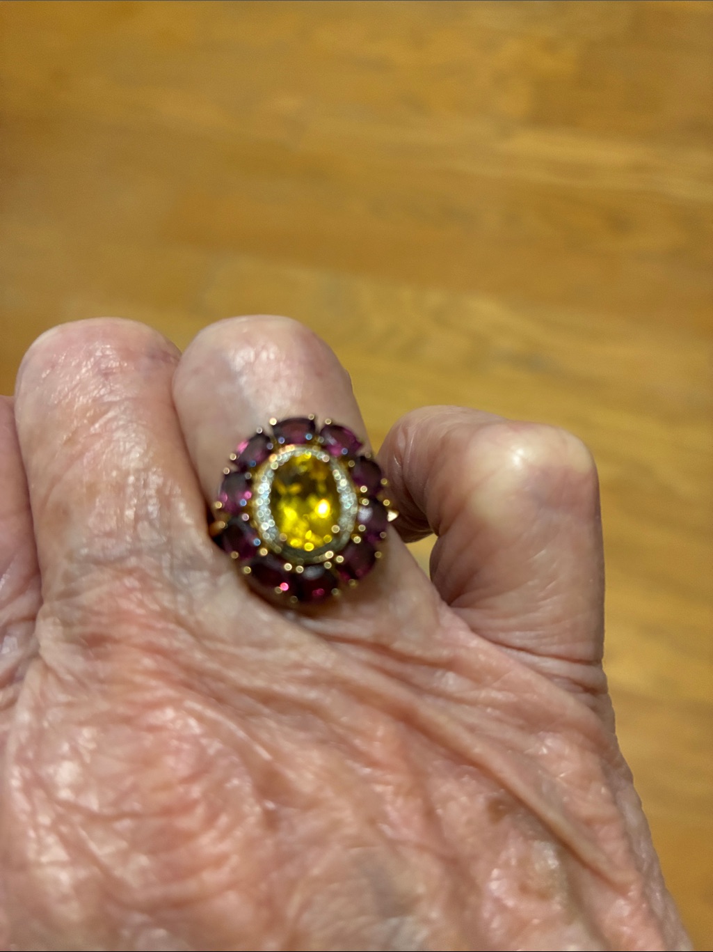 Brazilian Heliodor And Rhodolite Garnets With Zircons Ring 14k Vermeil